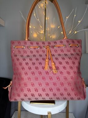 Dooney and Burke EUC like new pink/ted tassel shoulder tote 14 X 11 1/2 5 deep